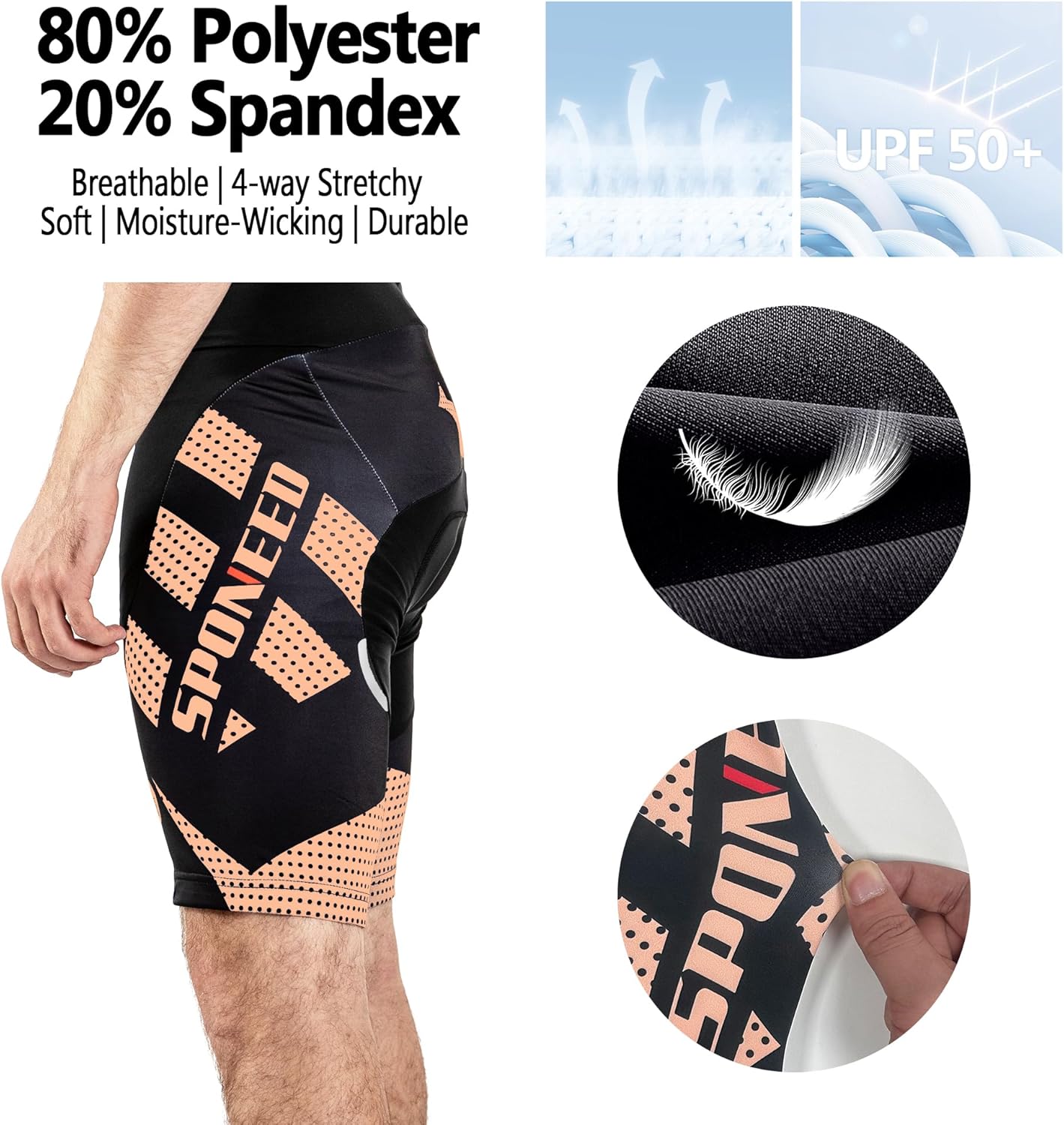 sponeed Men's Cycling Shorts Padded Bicycle Riding Pants Bike Biking Clothes Cycle Wear Tights - Image 3