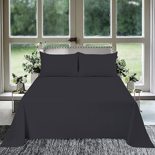 1 sábana encimera Queen (92 x 102) 800 hilos, 100% algodón egipcio, calidad de lujo, color negro sólido