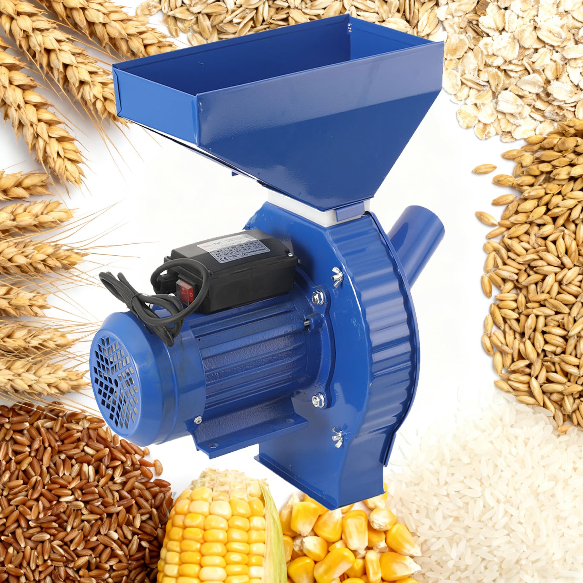Molinillo de Grano Eléctrico 1000 W, Molino eléctrico de maíz, Molinillo de Especias Comercial, con 4 Cribas de Acero Inoxidable, para Moler Trigo, Maíz, Garbanzos, Café y Especias