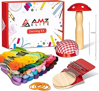 Wooden Darning Mini Loom Machine, Speedweve Sock Darning Thread Tool Kit, Darning Mushroom Egg for Mending, Complete Darning Kit with Instructions DYI by AMZ Elite
