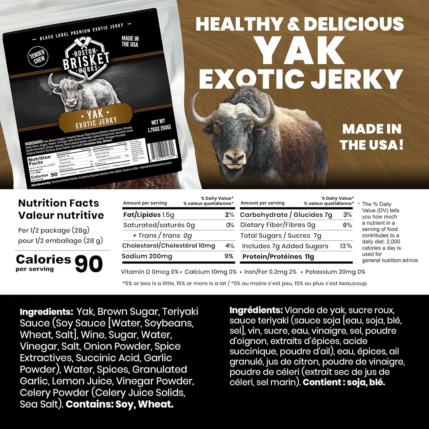Yak Jerky - Himalayan Style Exotic Meat - Sustainable Valentines Day Gift for Him - Handmade Small Batch Lean Protein