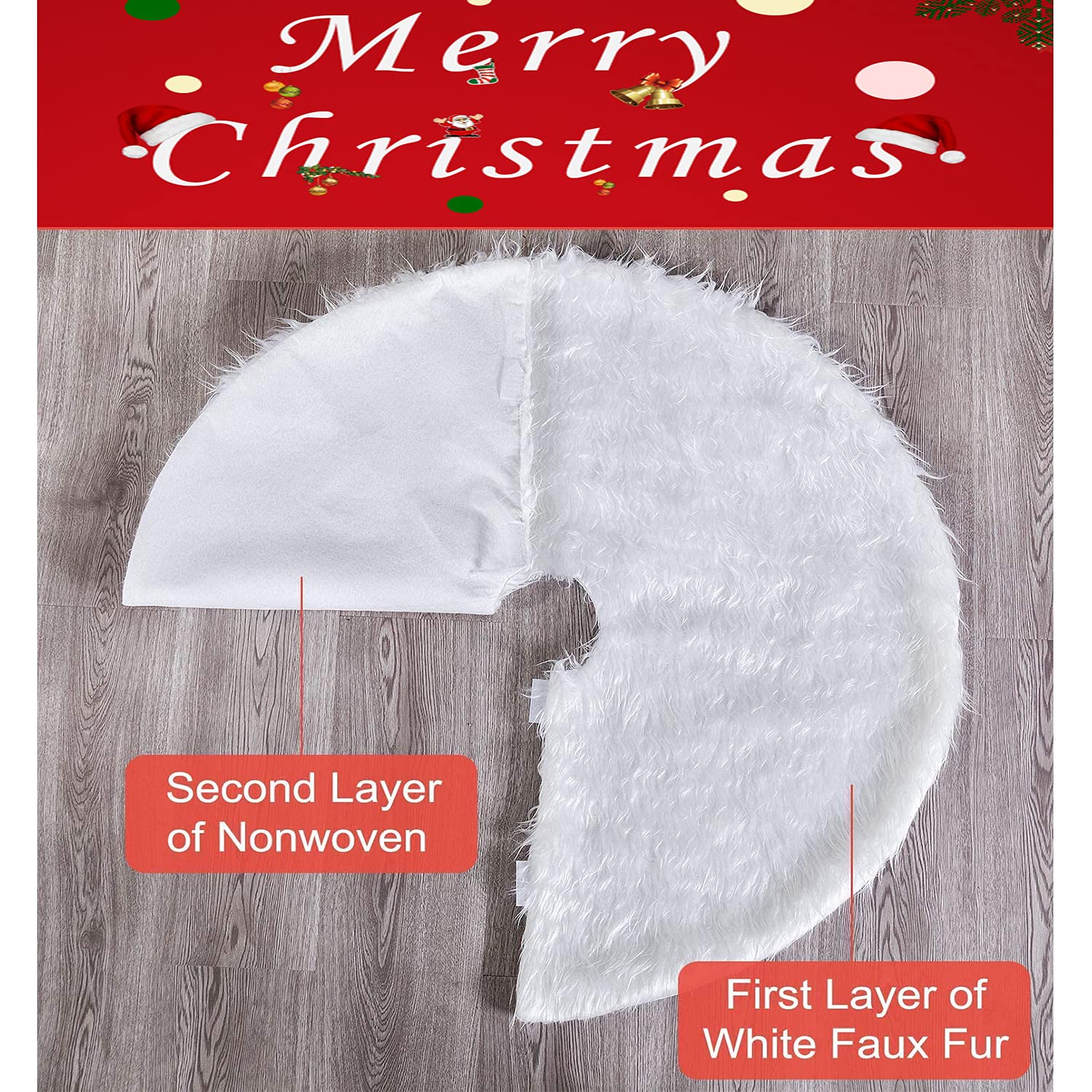 Gonna Albero Di Natale In Pelliccia Sintetica Bianca - 78cm, Base Decorativa Lusso