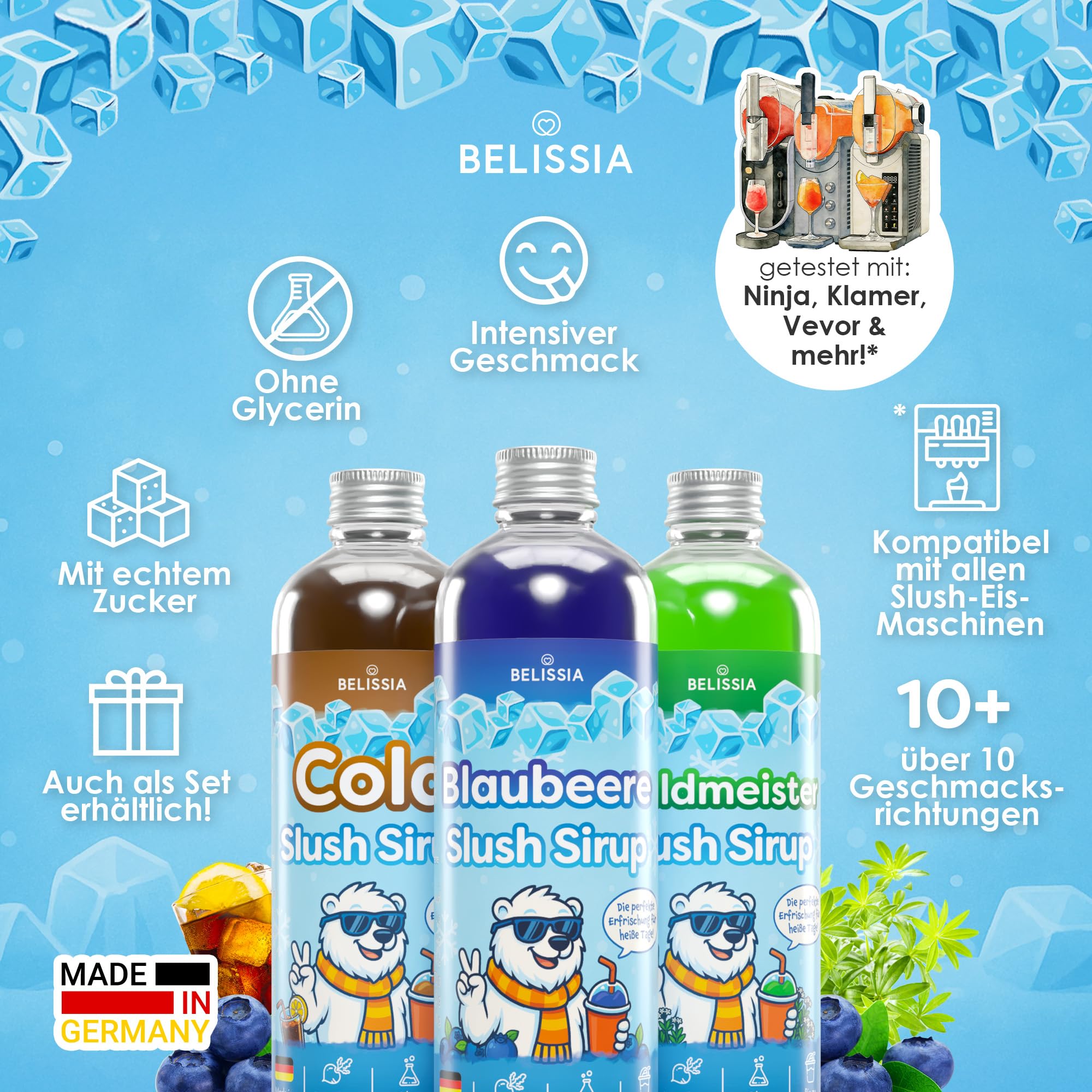 Belissia Slush Eis Sirup 5L Konzentrat | Blaubeer Geschmack | sehr ergiebig in knalligen Farben (1:5) für bis zu 30L | Glycerin frei – für Slush-Eis - Maschinen & Wassereis