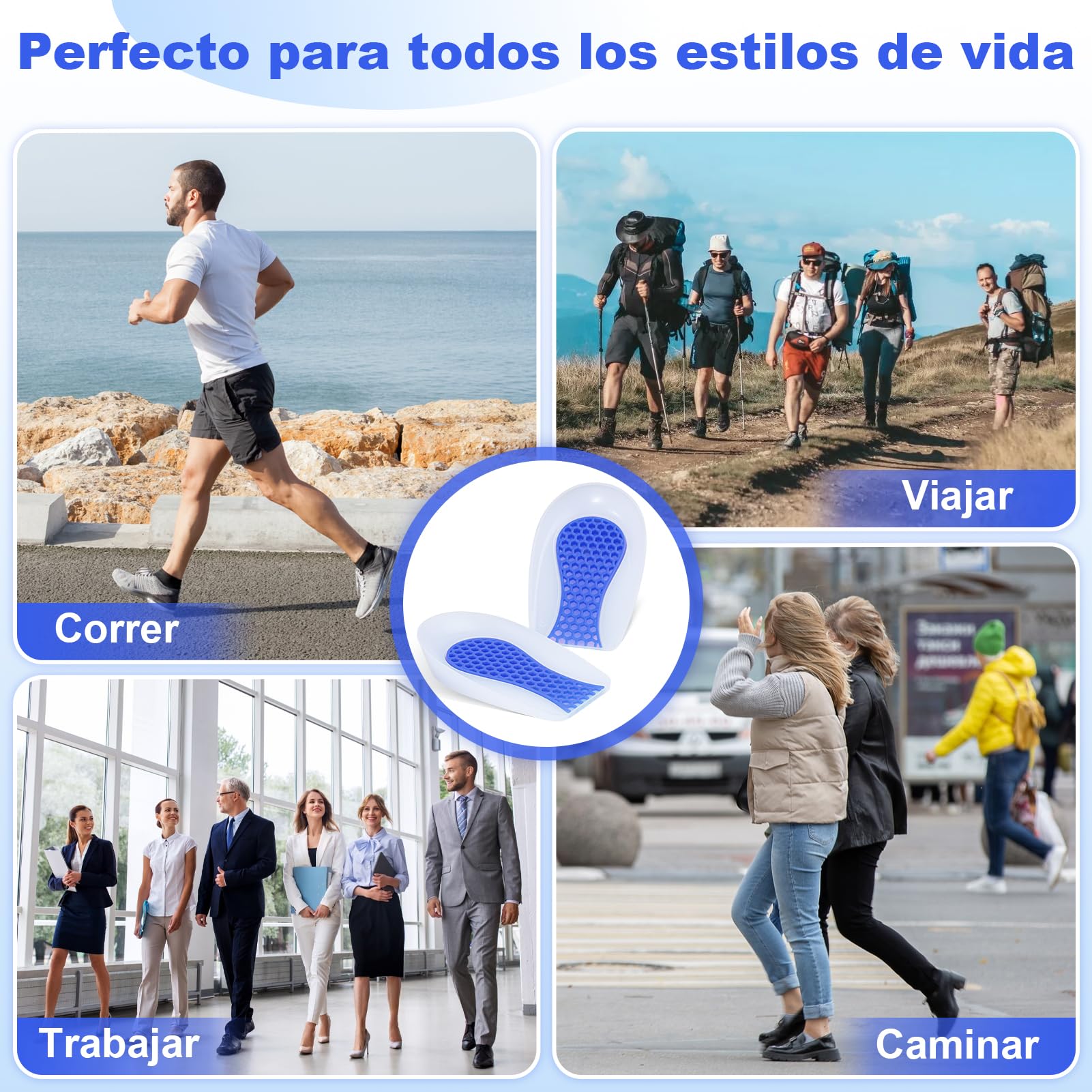 Taloneras de Gel de Silicona, Almohadillas para Talón para aliviar la presión, soporte y amortiguación del talón, Copa Taloneras de Gel Transpirable para Hombre y Mujer (1 Par)
