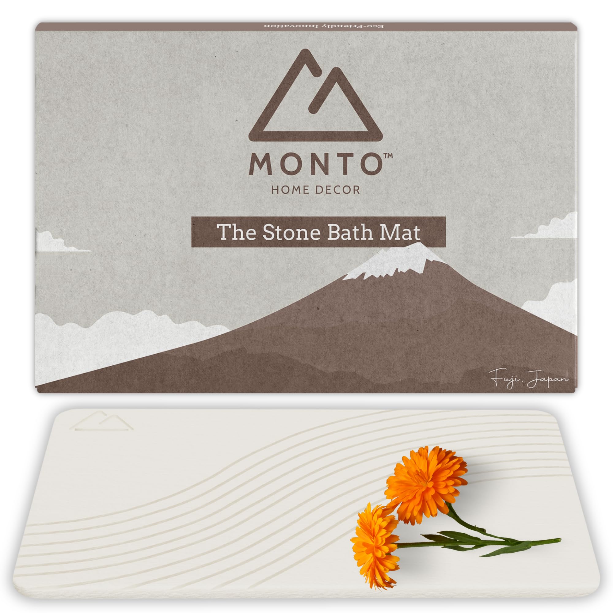 Stone Bath Mat – Non Slip, Super Absorbent Diatomaceous Earth for Shower Quick Drying Bathroom Floor Mat, Natural and Easy to Clean (Sandstone Glow)