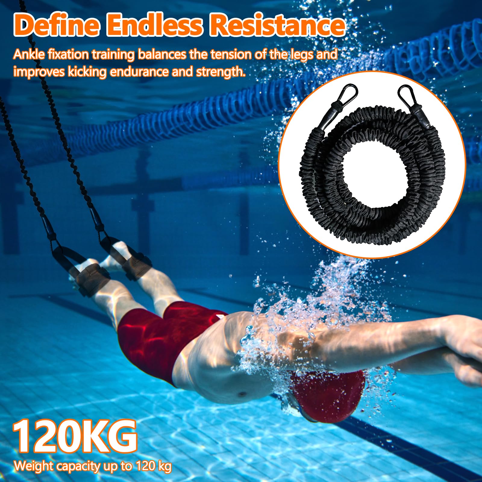 Cintura da Nuoto per Piscina,Cintura per Allenamento di Nuoto,Elastico Nuoto Statico Piscina 2,5 m-7,5 m,Guinzaglio di Resistenza Regolabile per Swim Training per Adulti e Bambini