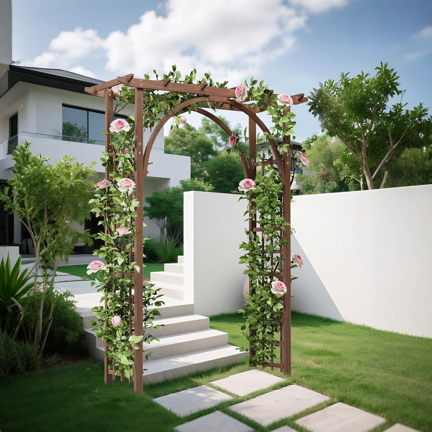 Wood Garden Arbor Trellis Horticulture Garden Arches Outdoor Archway Pergola for Plant Climbing Gardens Backyard, Lawn Wooden Wedding Arch for Ceremony Party