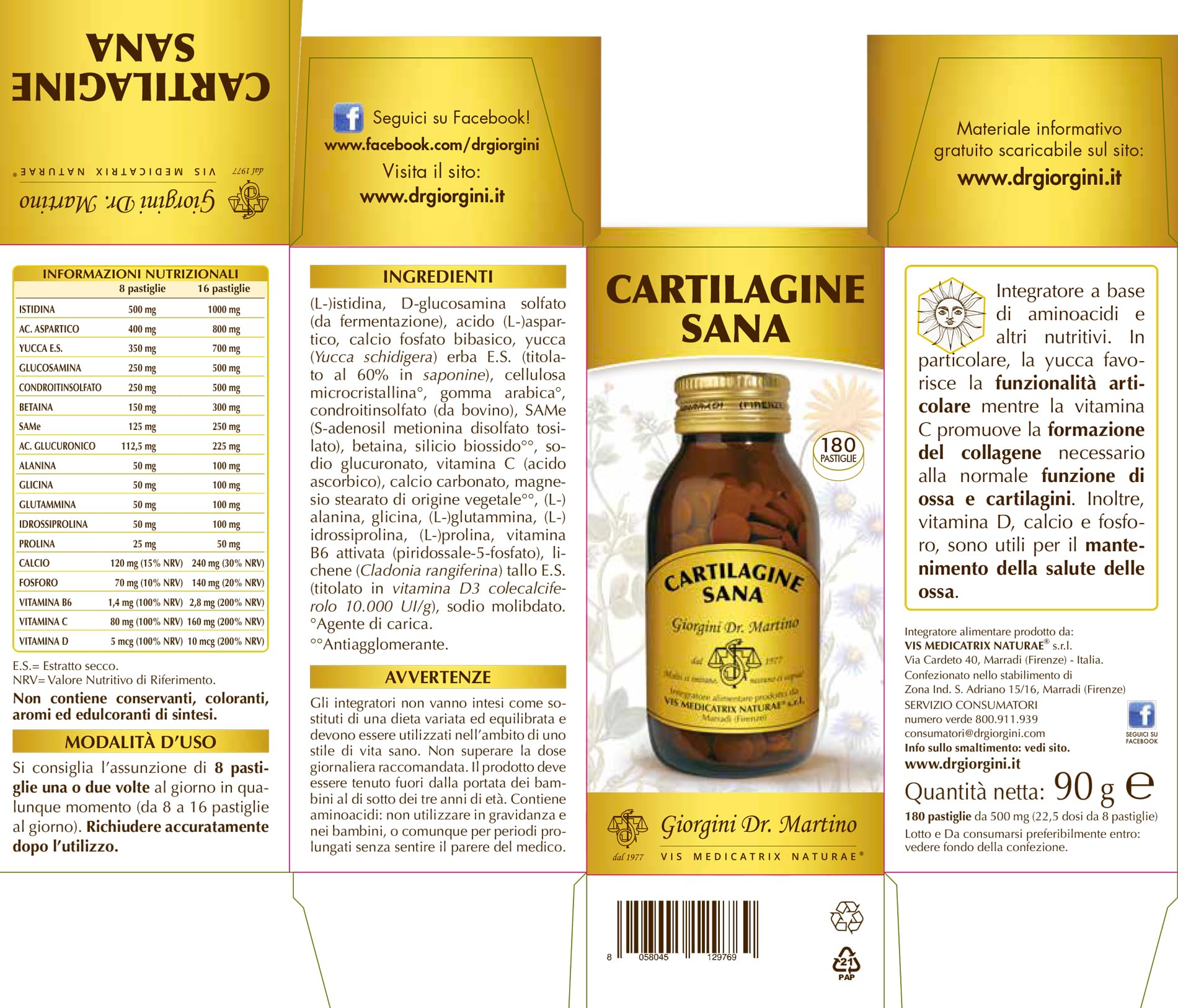 CARTILAGINE SANA Pastiglie - 90 g (integratore di glucosamina e condroitinsolfato)