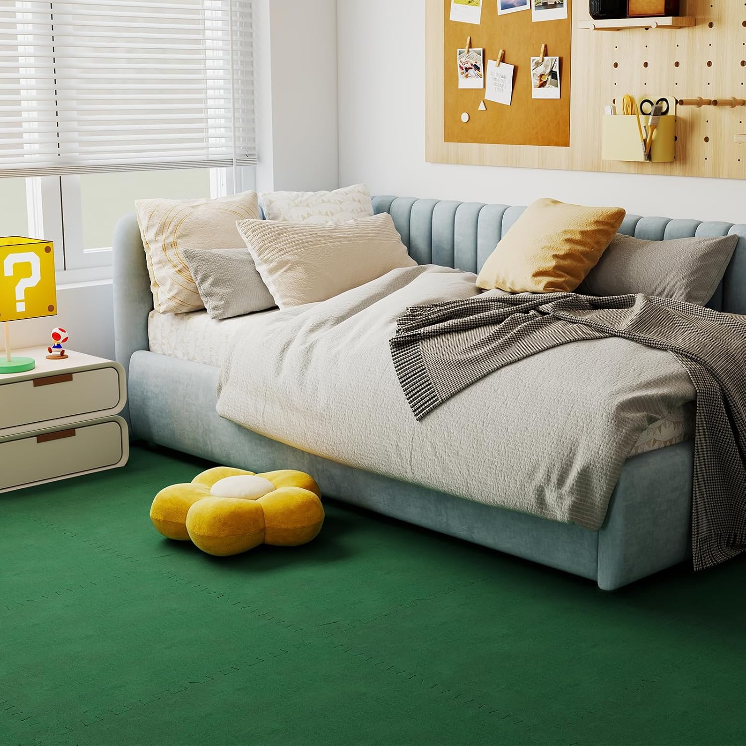 Tangkula 50 Pack-200 Sq.Ft. Foam Floor Tiles, Interlocking Carpet Tiles with Edge Borders, 24" × 24" Puzzle Exercise Mats for Living Room, Bedroom and Office (Green, 200 Sq.Ft.)