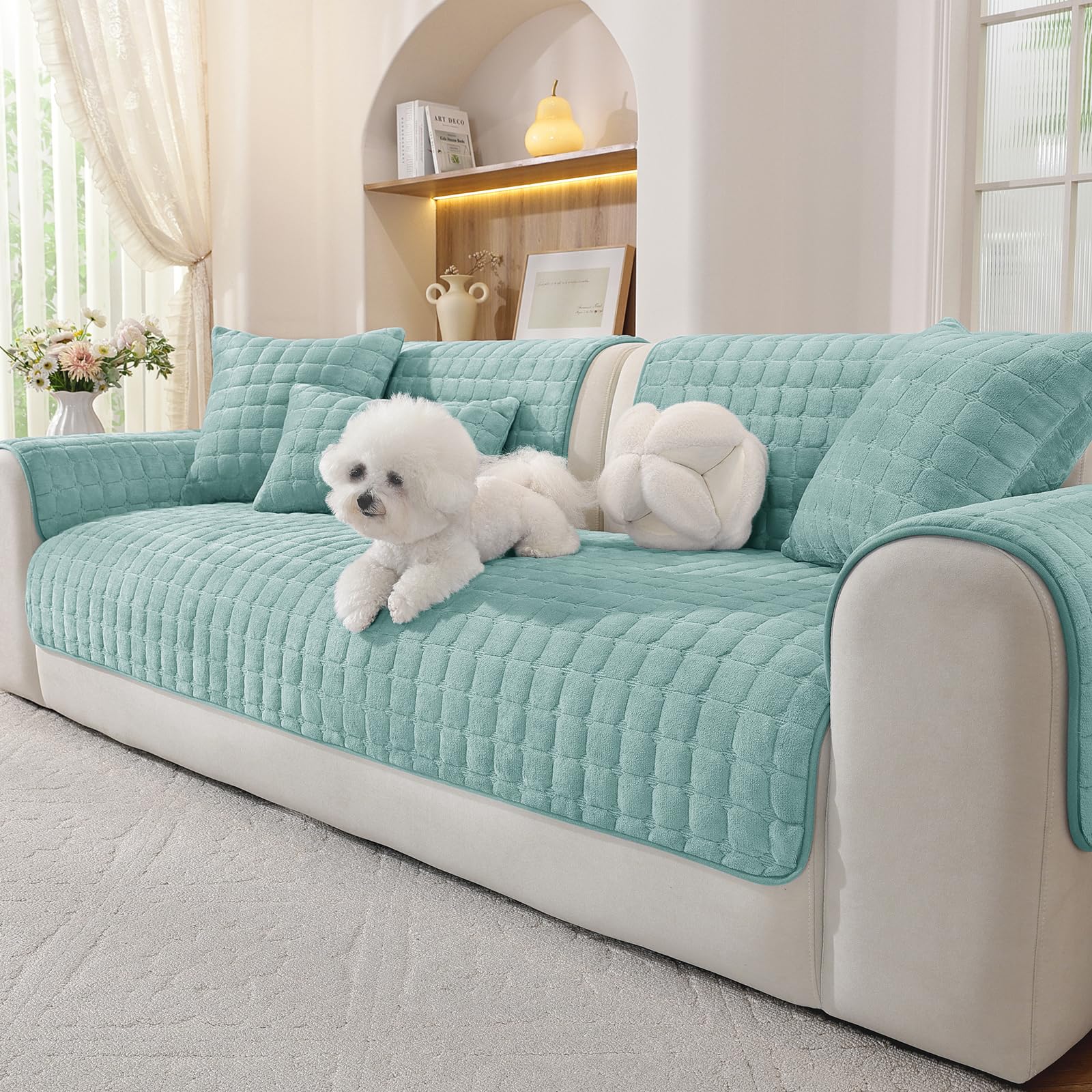 Ystyle Funda Sofa en Franela Suave, Fundas Sofa Antideslizantes, Seguras, Cómodas y Lavables a Máquina, Aptas para Sofás de 1/2/3/4 Plazas y Sofás con Sección Chaise Longue（Turquesa, 90x180cm Global Recycled Standard Global Recycled Standard Global Recycled Standard