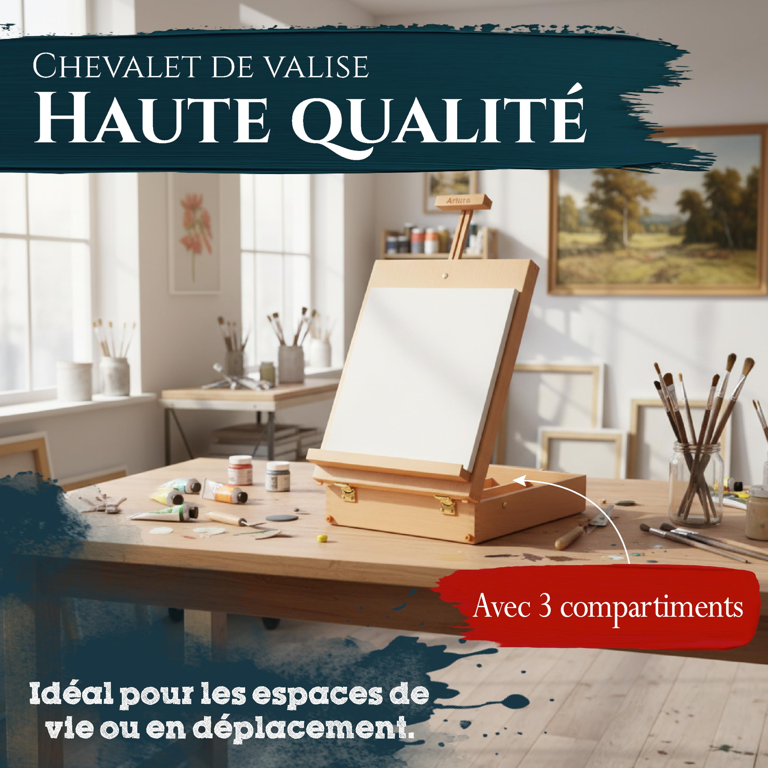 Artina chevalet de table réglable pour toiles jusqu'à 66cm coffret