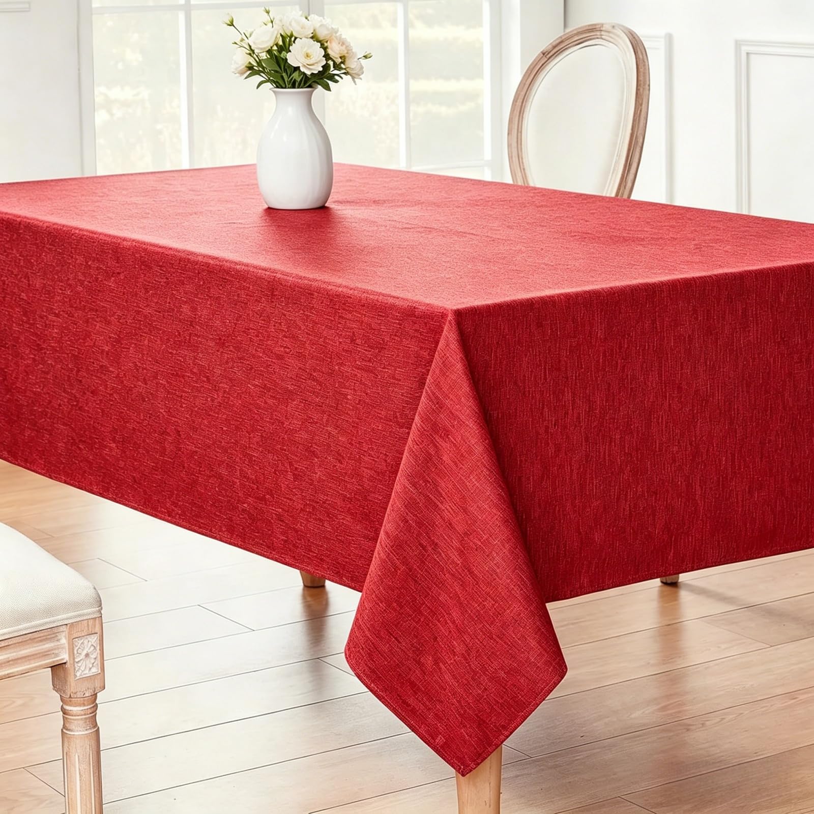 Mantel Mesa Rectangular 110 x 340 cm Antimanchas Lavable, Impermeable Mantel Poliéster Durabilidad y Fácil Limpieza para Comedor, Cocina, Cumpleaños, Festivos, Fiesta, Picnic, Rojo