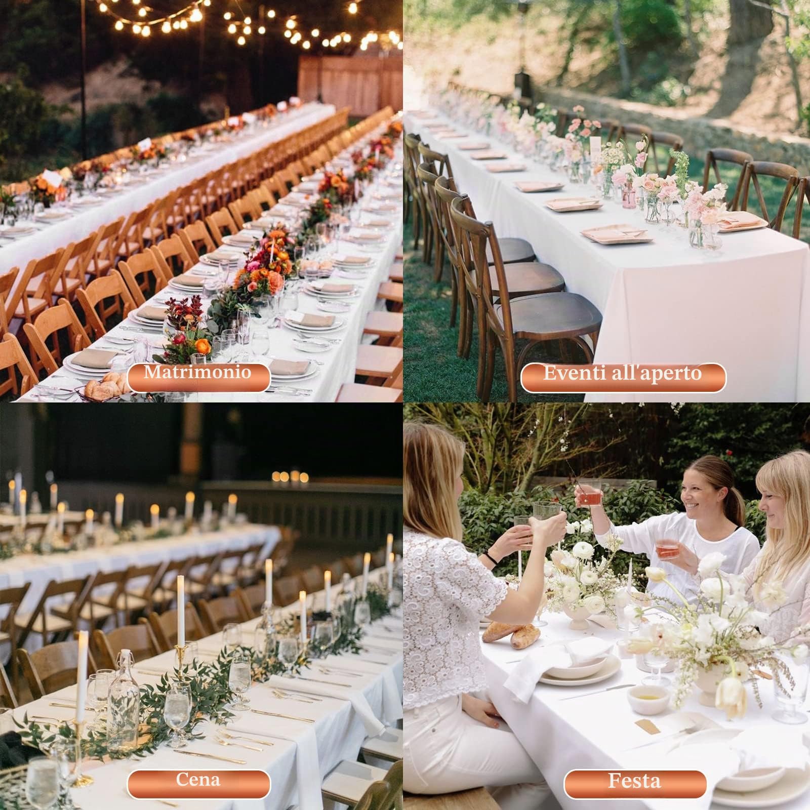 Showgeous Confezione da 8 tovaglie rettangolari in poliestere bianco per tavoli rettangolari da 2,4 m, 152 x 300 cm, lavabili in tessuto, per matrimoni, banchetti, ristoranti, buffet, feste in