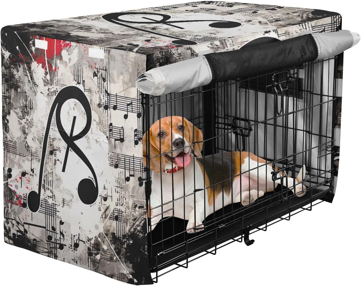 Creative Musical Clef Dog Crate Cover S-XL Washable Pet Kennel Cover with Mesh Windows, Reduces Barking, X-Large