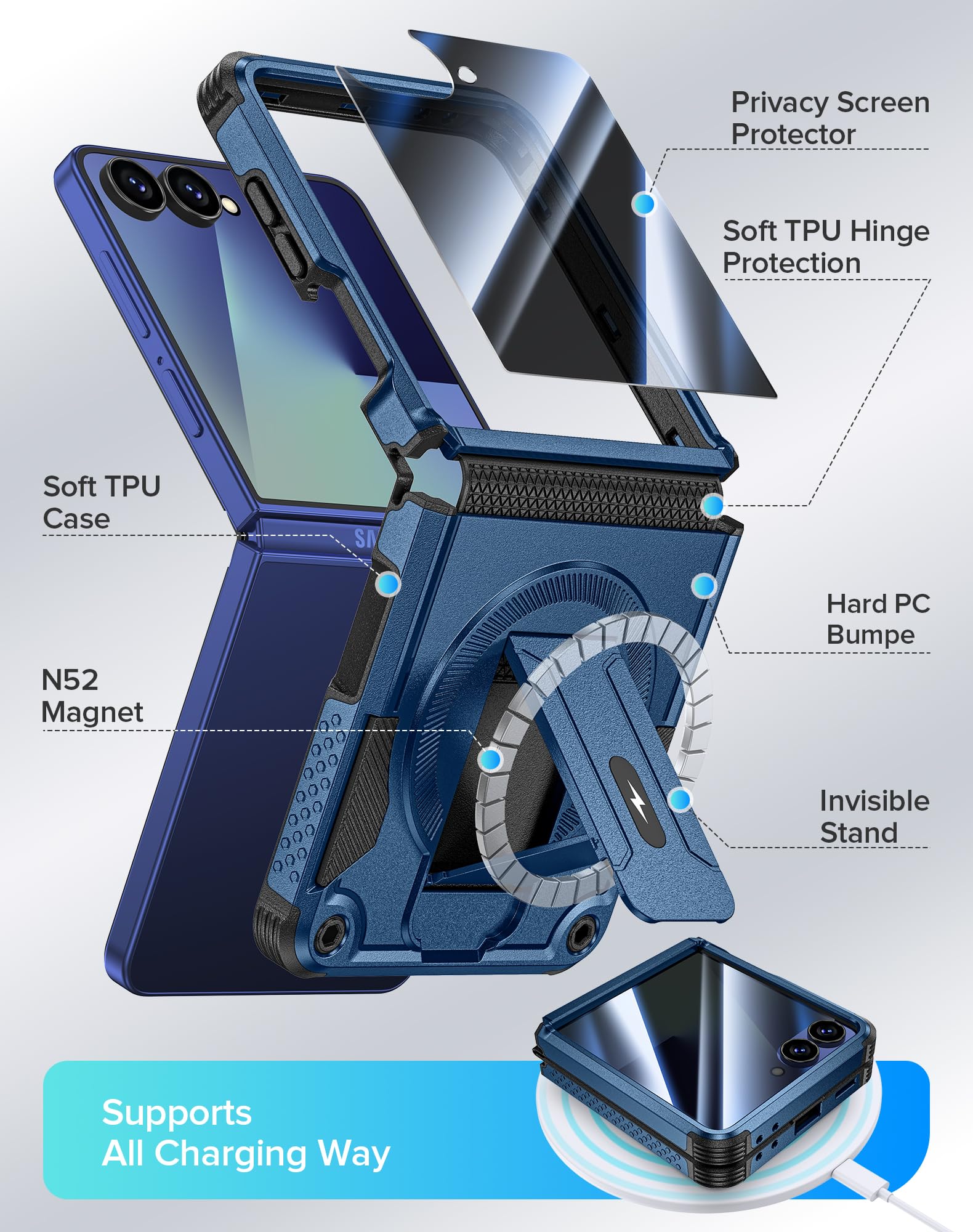 Goton Custodia per Samsung Galaxy Z Flip 7 con clip per cintura, blu