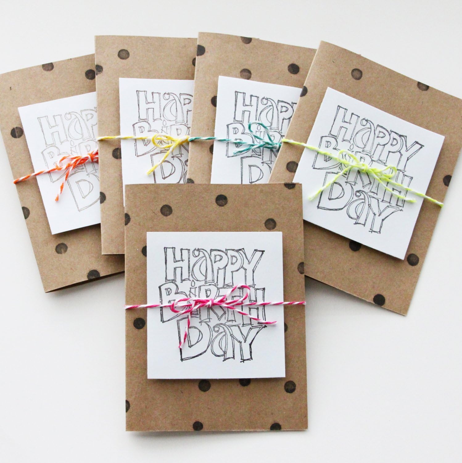 Handmade Greeting Card Happy Birthday Card Set - 5 Cards with Envelopes - Blank Note Card Set