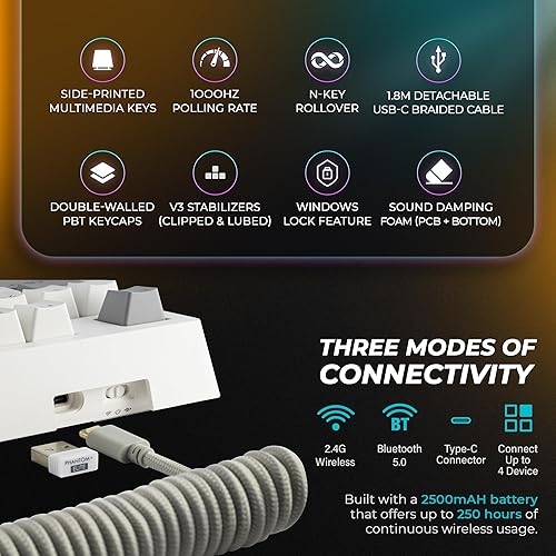 Miniatura 5 de TECWARE Phantom+ Elite 87 Mechanical Gaming Keyboard RGB LED Backlit Hot Swappable Wraith Brown Switches 87 Key TKL Layout Thocky Sound