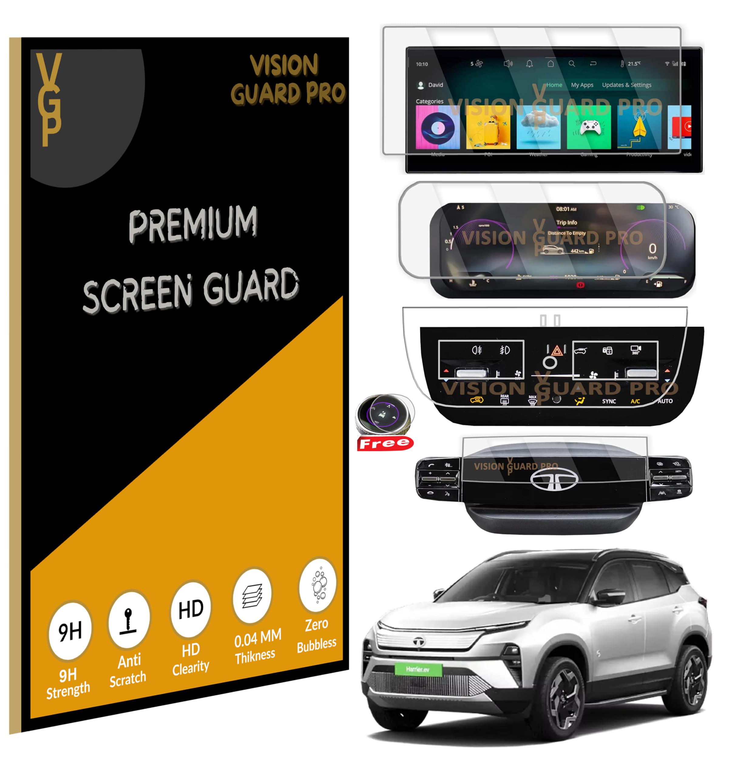 VISION GUARD PRO ( 5 PACK ) Screen Guard For NEW TATA HARRIER EV 2025 / 14.5 INCH INFOTAINMENT + 10.25 INCH INSTRUMENT CLUSTER + STEERING + AC VENT Protector / EMPOWERED 75 / Anti Scratch / harrierev2025 Car Display Accessories [Not Tempered Glass]