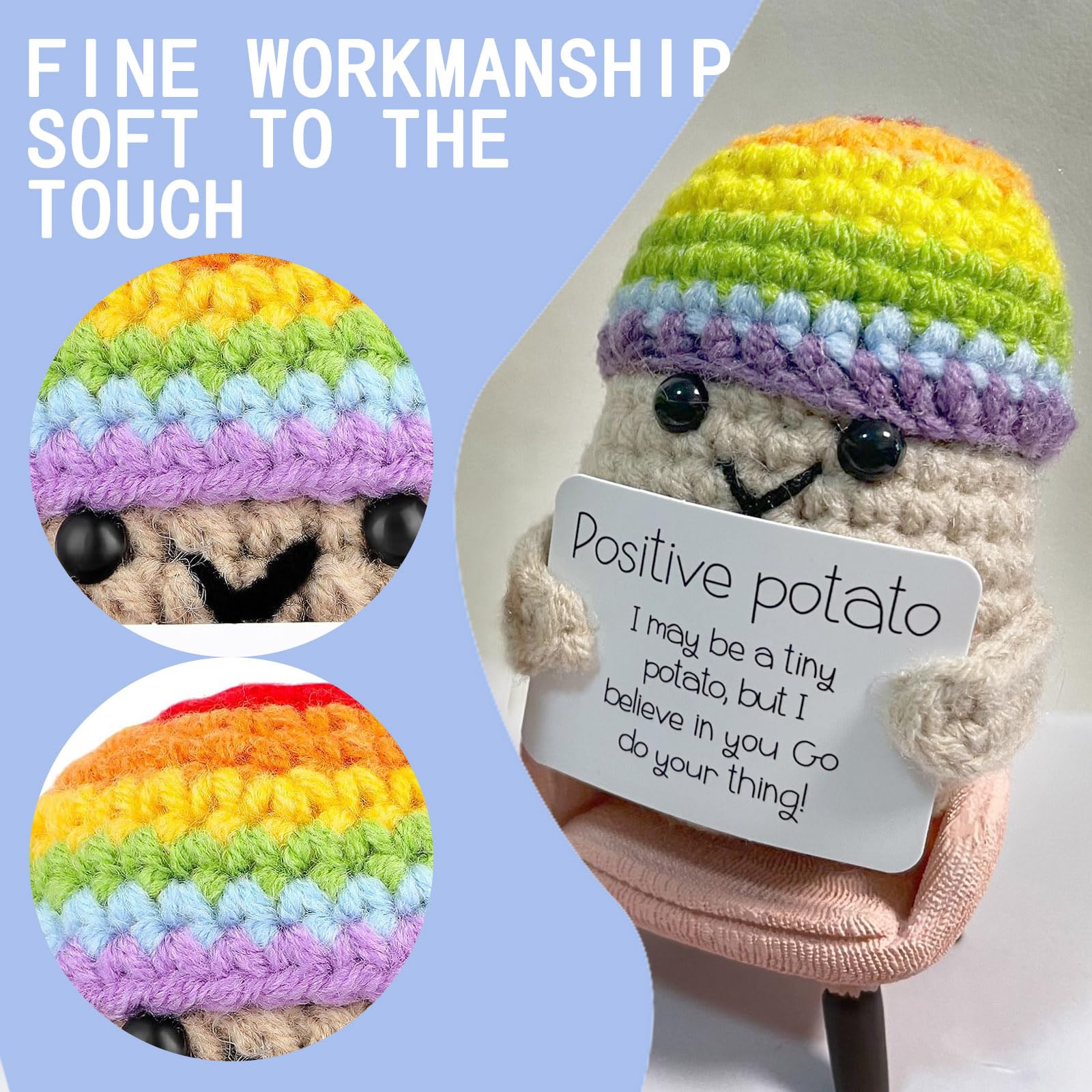 Glücksbringer Positive Kartoffel – Gestrickte Pocket-Hug Puppe Mit Motivationskarte, Süßes Geschenk Für Freunde & Familie