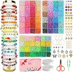 Hbnlai 5300 Pcs Clay Beads Bracelet Making Kit, Flat Preppy Beads for Friendship Jewelry Making, Polymer Heishi Bead with Charms Gifts for Teen Girls Crafts for Girls Ages 8-12