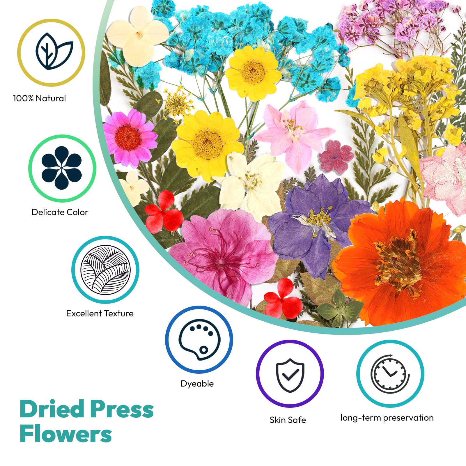 Resiners 58Pcs Flores Secas Prensadas para Moldes de Resina, Kit de Hojas Secas de Flores Reales Prensadas Rosa para Manualidades de Resina Fabricación de Joyas Scrapbook Tarjetería Jabón Vela DIY