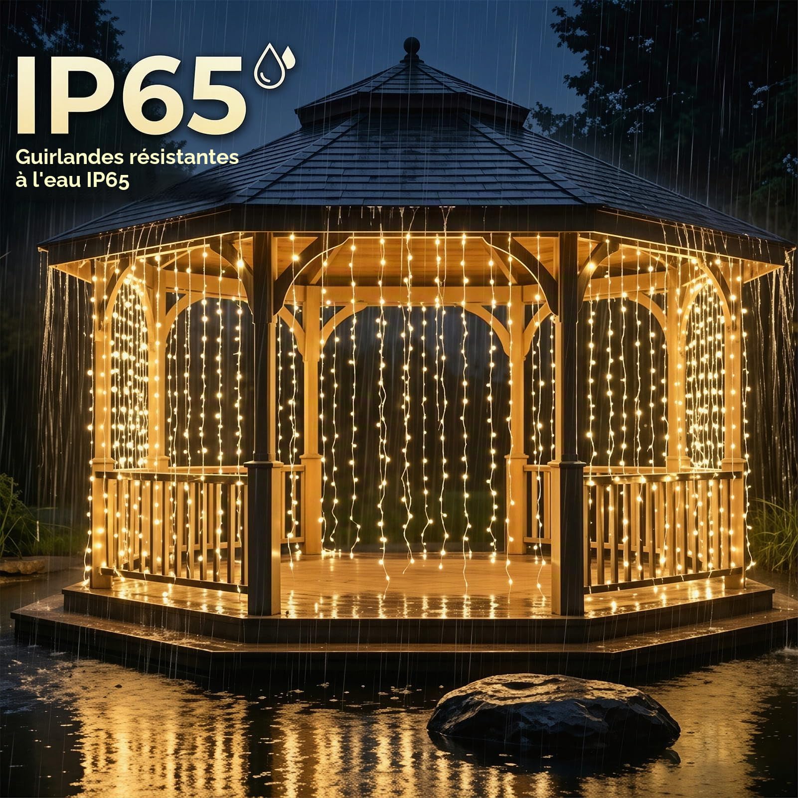 Lot 2 6x3M 600 LED Rideau Lumineux avec Transformateur, Blanc Chaud | Minuterie, 8 modes lumineux variés et IP65 étanche, guirlande rideau adaptée pour chambre, mariage, intérieur et extérieur