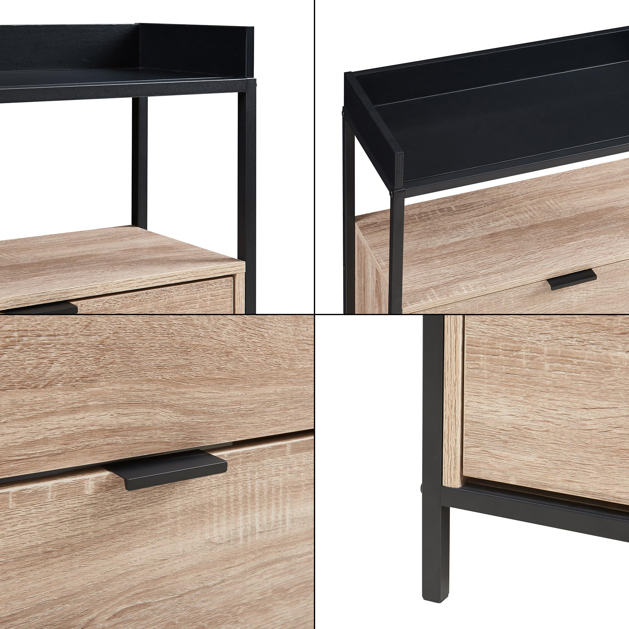 [en.casa] Zapatero Belana Mueble Recibidor con 2 Puertas Abatibles 1 Compartimento Abierto y Estante Superior con Borde para 8-12 Pares de Calzado 116 x 60 x 24 cm - Negro/Efecto Roble