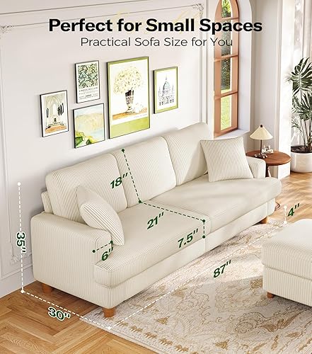 Miniatura 2 de Kidirect - Sofá de pana de 87 pulgadas, sin herramientas, cómodos sofás para sala de estar con asientos más profundos de 21 pulgadas, sofás de pana