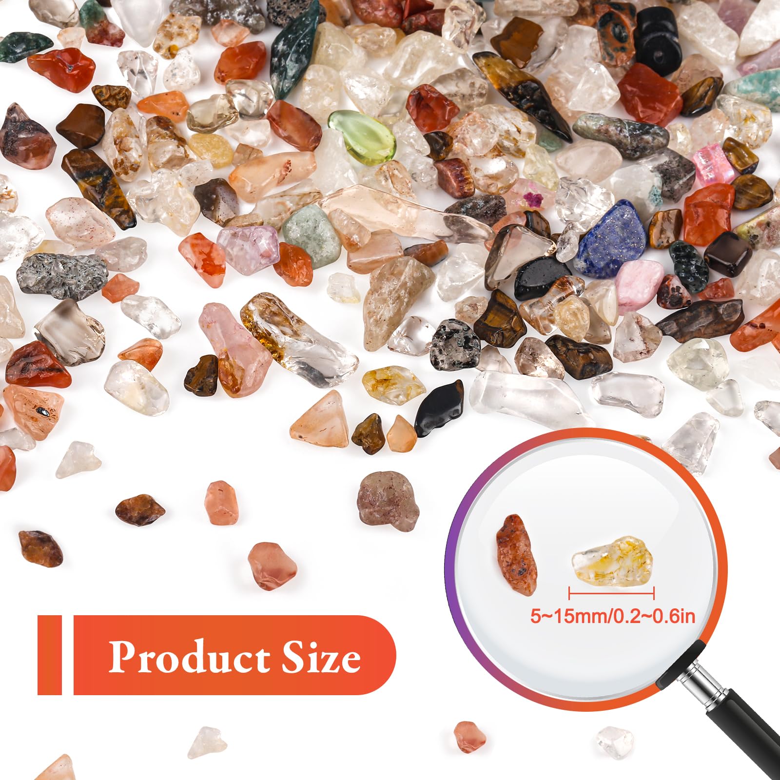 Zestaw 400 g kryształów czakr, kamienie bębnowe, 5 ~ 15 mm, mini kamienie szlachetne, mogą być używane do wazonów, dekoracyjnych ornamentów
