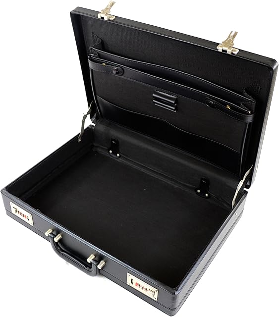 Bushga Mens Professional Leather Look Executive Black Briefcase with Combination Locks
