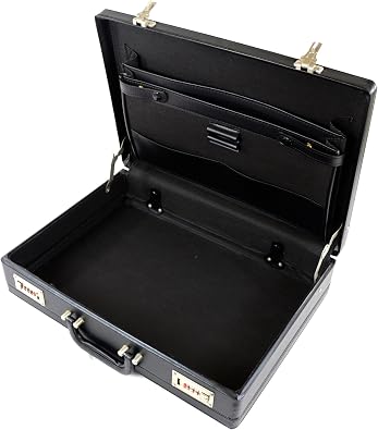 Bushga Mens Professional Leather Look Executive Black Briefcase with Combination Locks