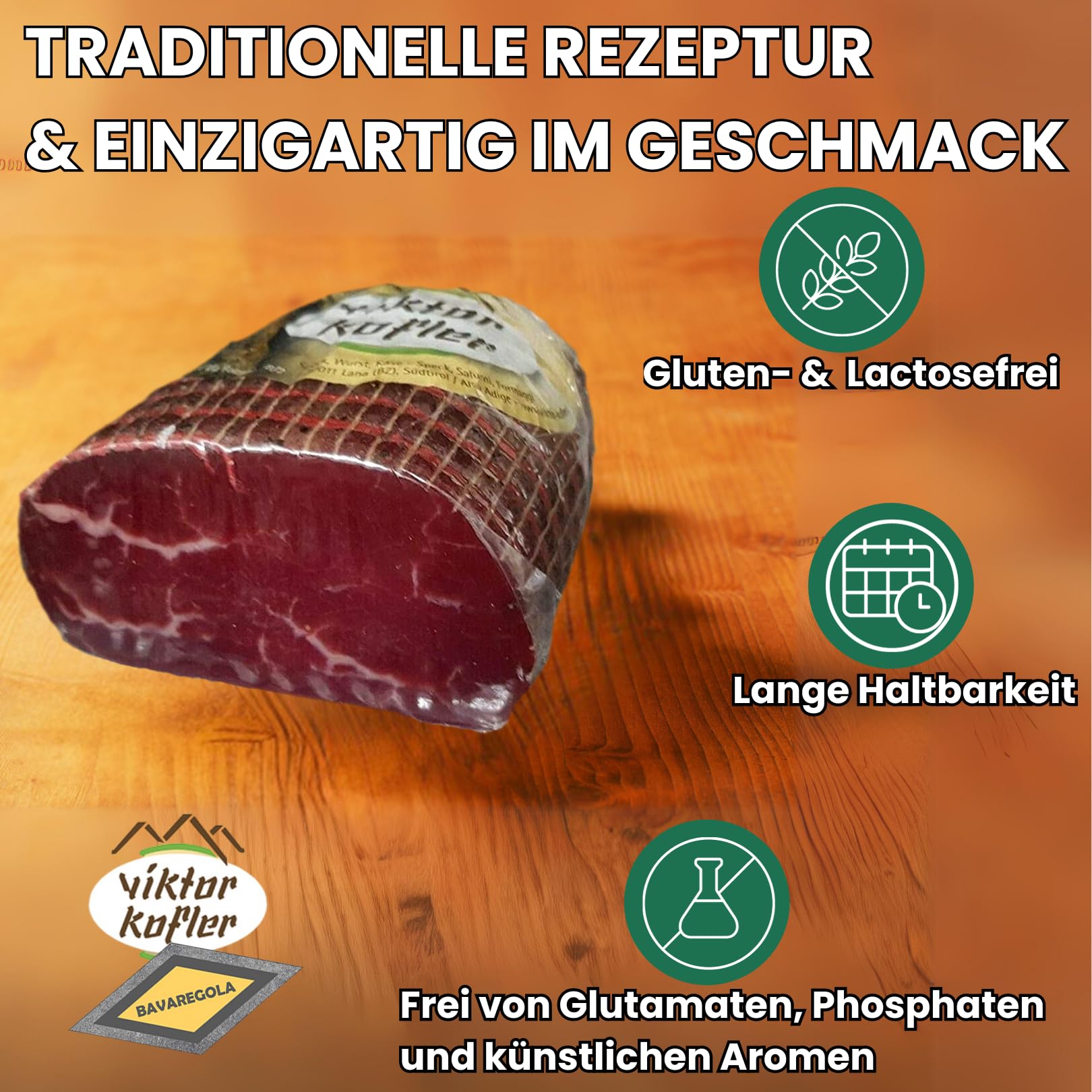 BAVAREGOLA Bresaola Rinderschinken luftgetrocknet aus Italien 300g - Italienischer Schinken am Stück - Südtiroler Spezialität von Viktor Kofler/Lana