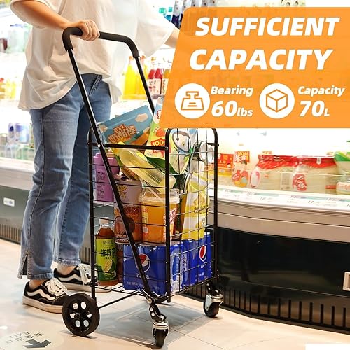 Miniatura 9 de Carrito de compras de comestibles 396 libras de gran capacidad, extra plegable con doble cesta, carrito plegable jumbo con cubierta de espuma