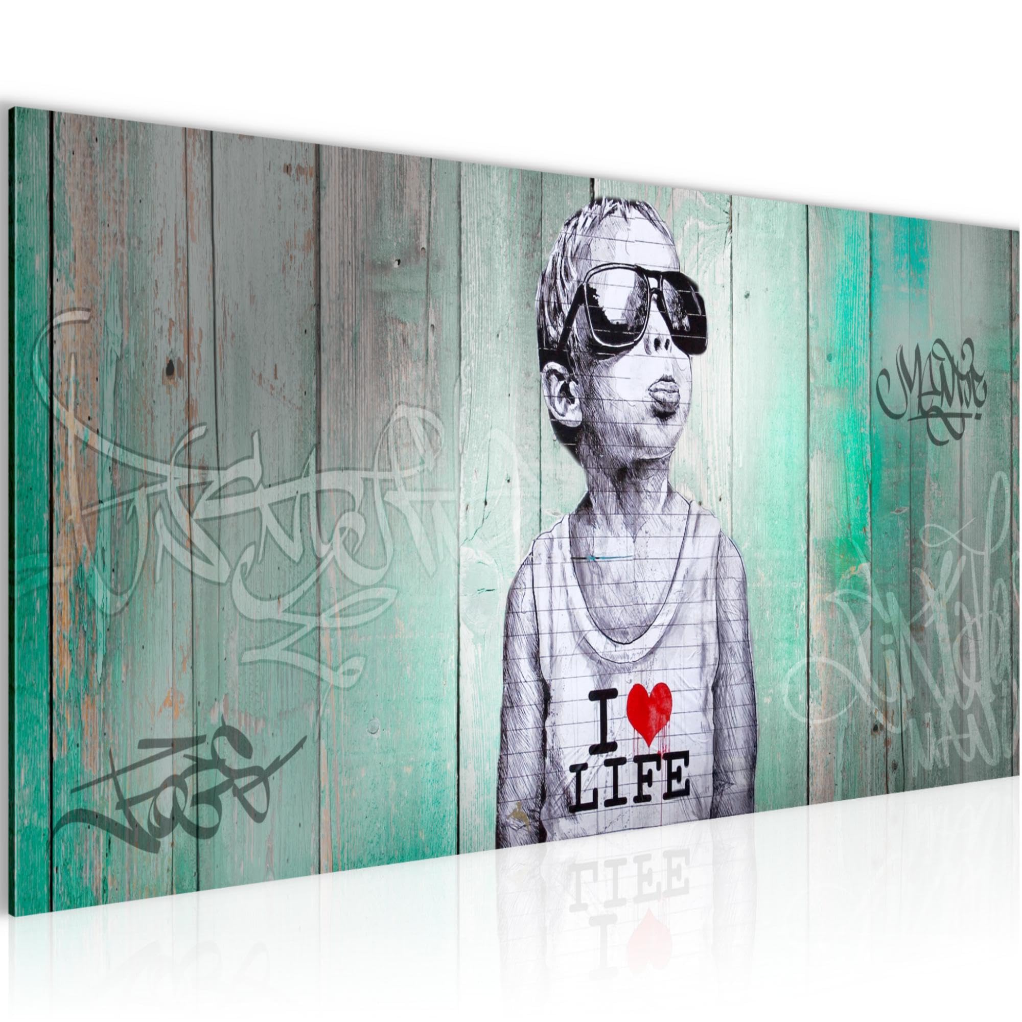 Tableau graffiti street art moderne salon toile non tissée décoration murale gris vert