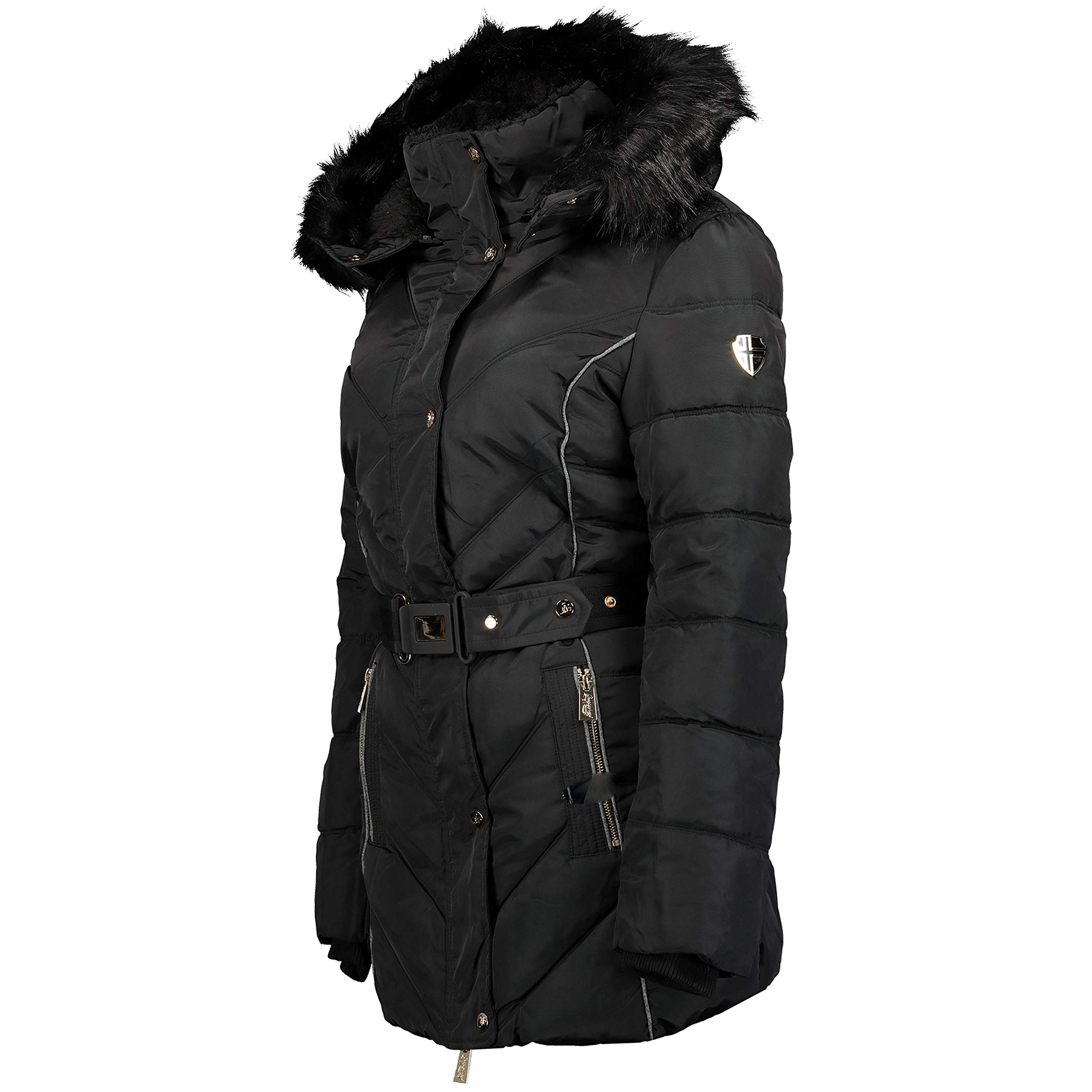 Geographical Norway Becky Lady - Parka Caldo Donna Autunno-Inverno - Cappotto Spesso Cappuccio Pelliccia Antivento - Cappotto Lungo Caldo