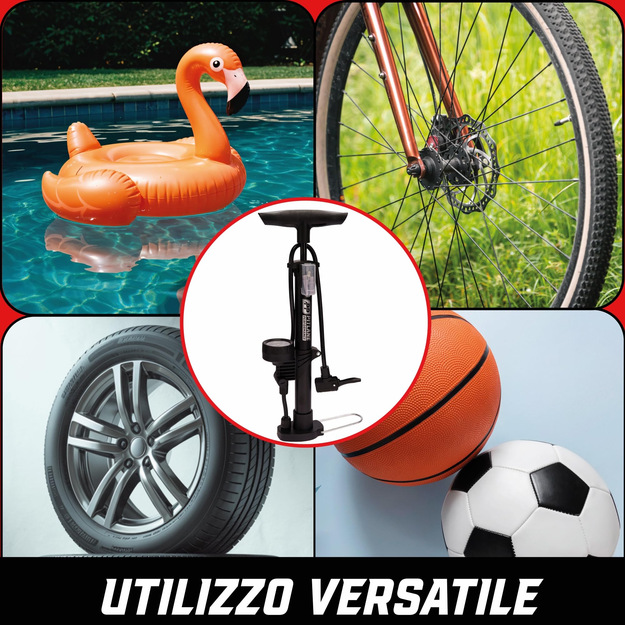 Pompa a pedale con manometro 42 cm 11 bar per valvole Schrader Presta Dunlop