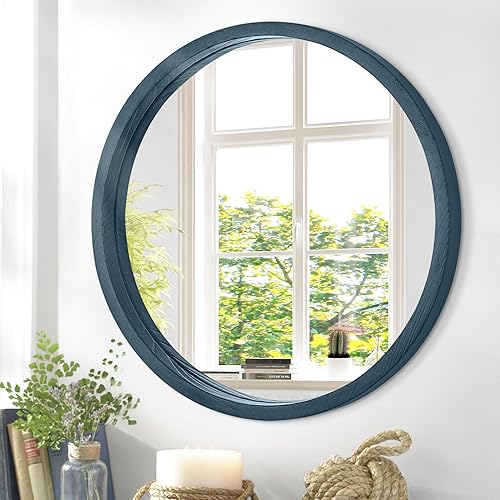 Miniatura 1 de Espejo circular de pared redondo para baño, espejo de decoración circular para pared, marco de madera, espejo de maquillaje para casa de campo, sala
