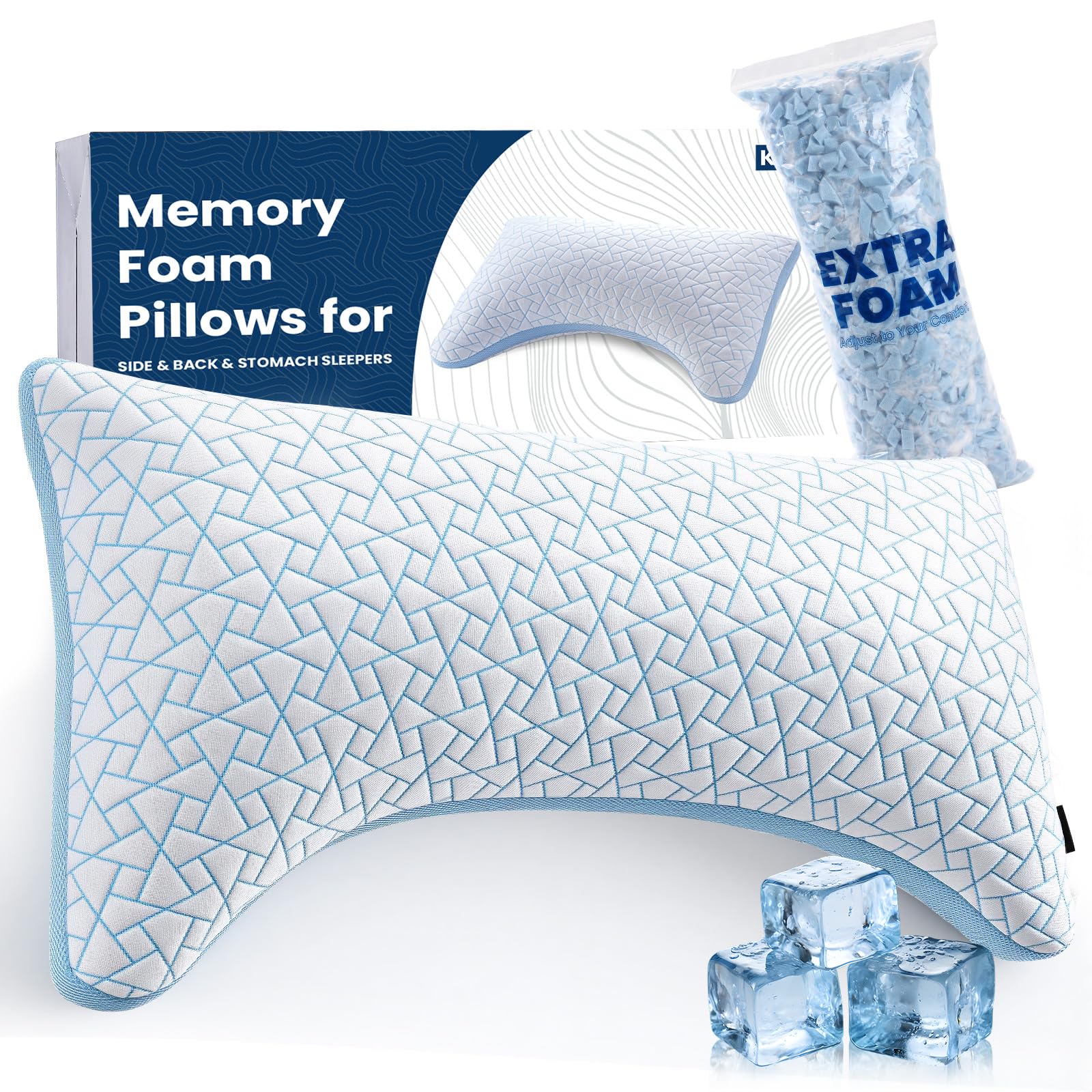 A-Pce Cooling Side Sleeper Pillows For Neck And Shoulder Pain Relief, Shredded Memory Foam Pillow With Cervical Support, Adjustable Neck Bed Pillows For Restful Sleep, Breathable Washable Cover, King Size