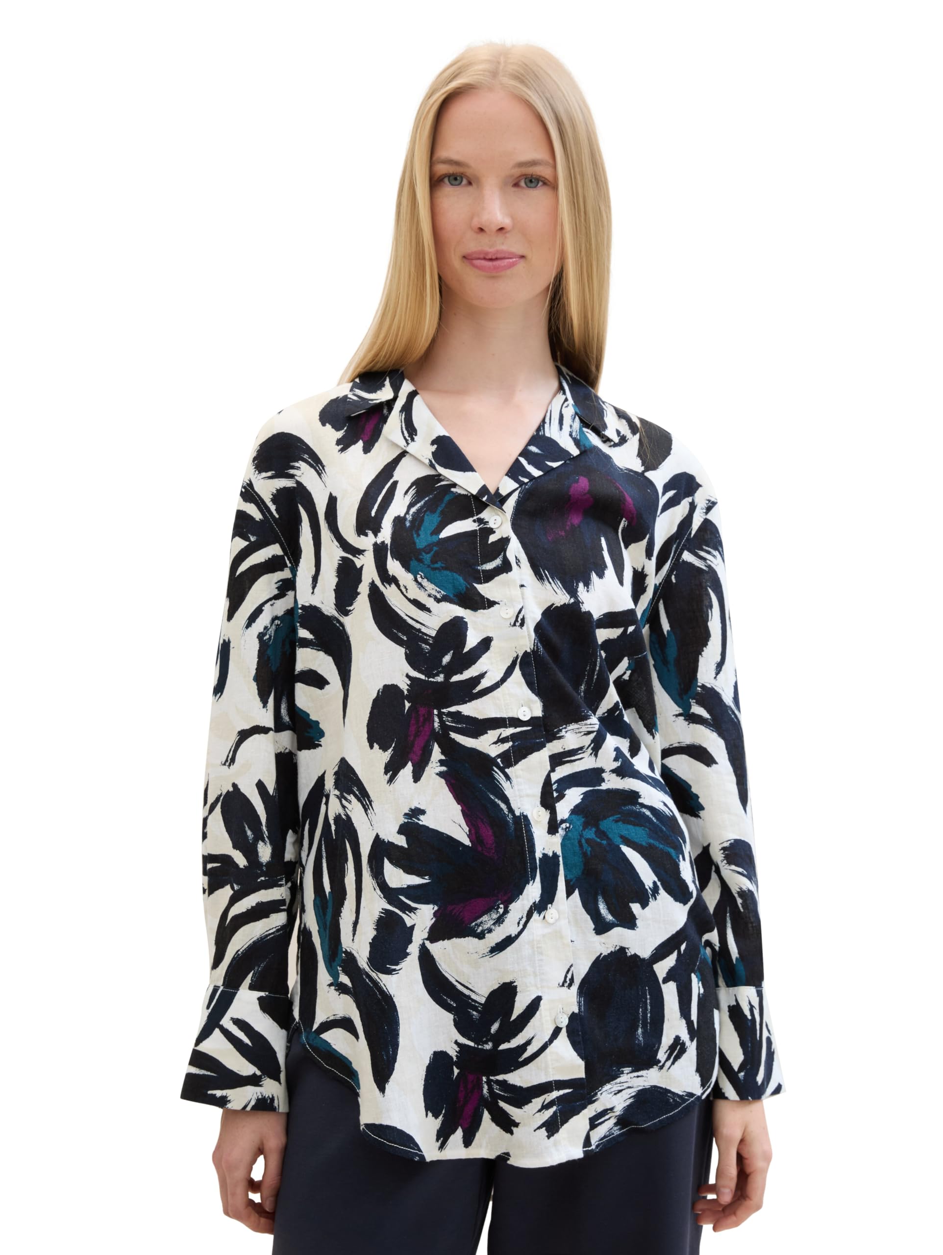 Tom Tailor Women's 35285 - Dark Blue Floral Design Blouse, 20