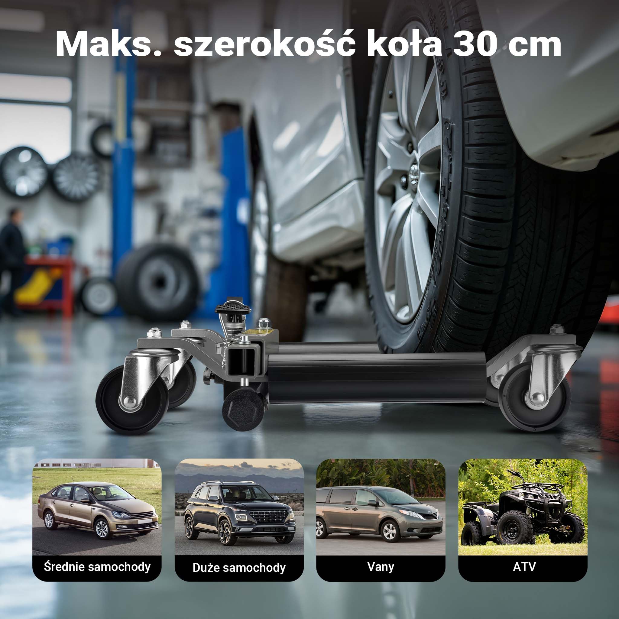 Wiltec Hydrauliczny wózek pod koła samochodu 680 kg zestaw x 2, podnośnik warsztatowy do garażu z pedałem nożnym, opony do 30 cm, manewrowy lewarek