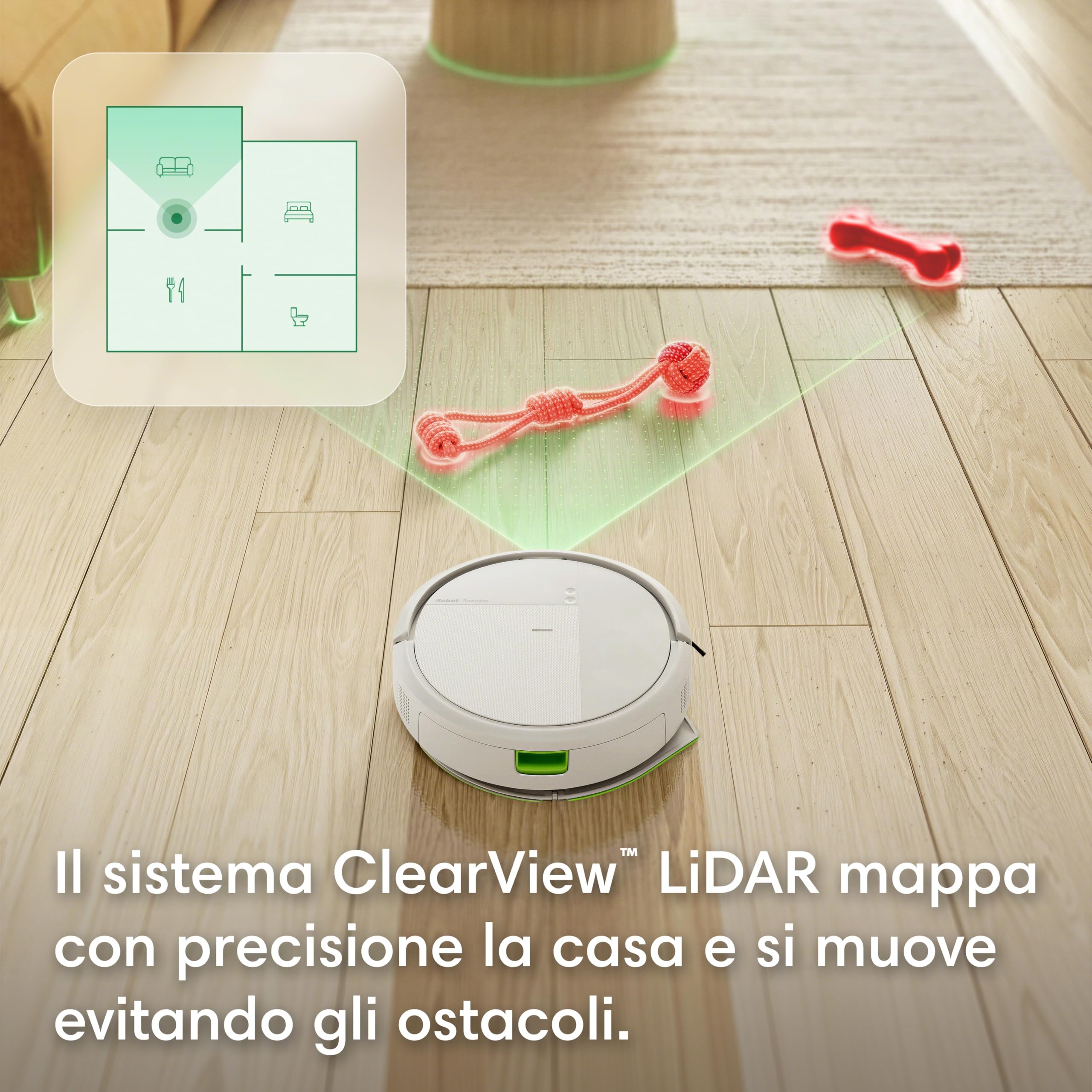 iRobot Roomba® 115 Combo Robot Aspirapolvere Lavapavimenti, 15.000 Pa, Aspirazione e Lavaggio 2 in 1, Mappatura ClearView™ LiDAR, SmartScrub™, Controllo App e Vocale, Bianco