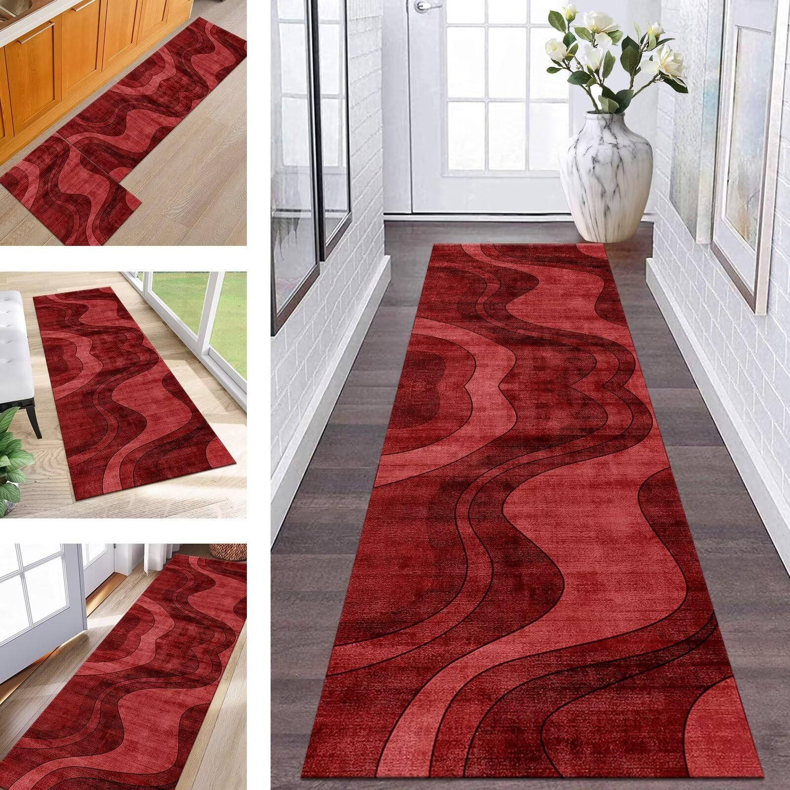 Tapis de couloir rouge foncé 110 x 280 cm pour réchauffer l'ambiance de votre cuisine ou salon