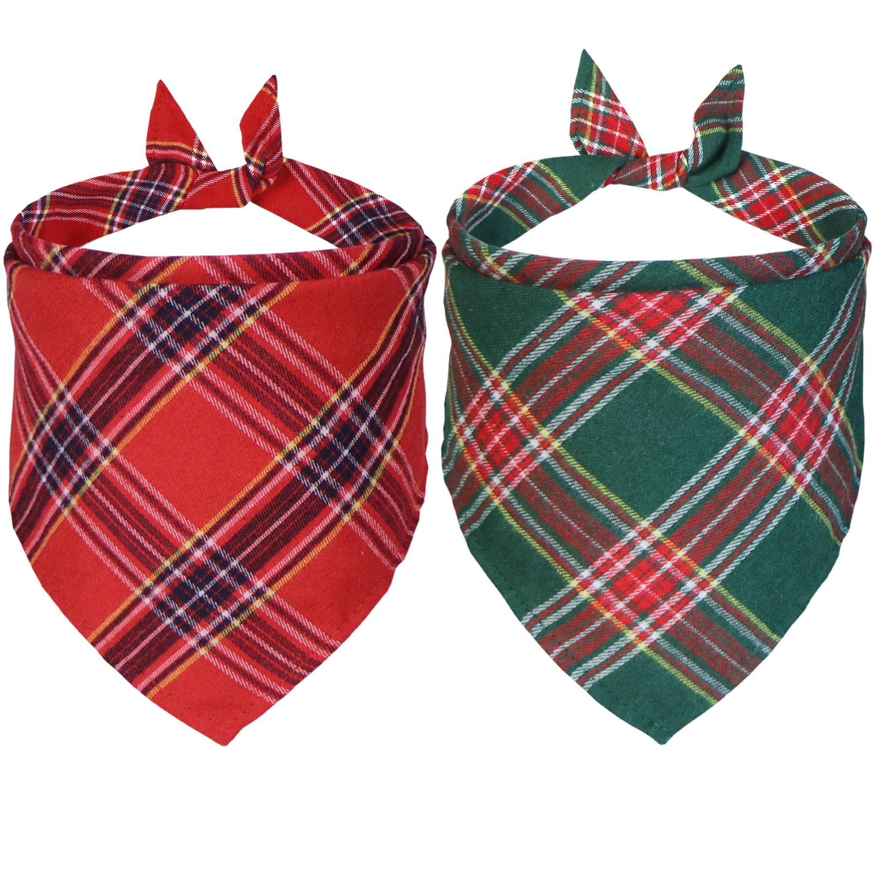 JOTFA 2 Pack Christmas Dog Bandanas, Multi Sizes Plaid Dog Christmas Bandana Scarf Holiday Bandanas for Small Medium Dogs (Christmas-2, Small)