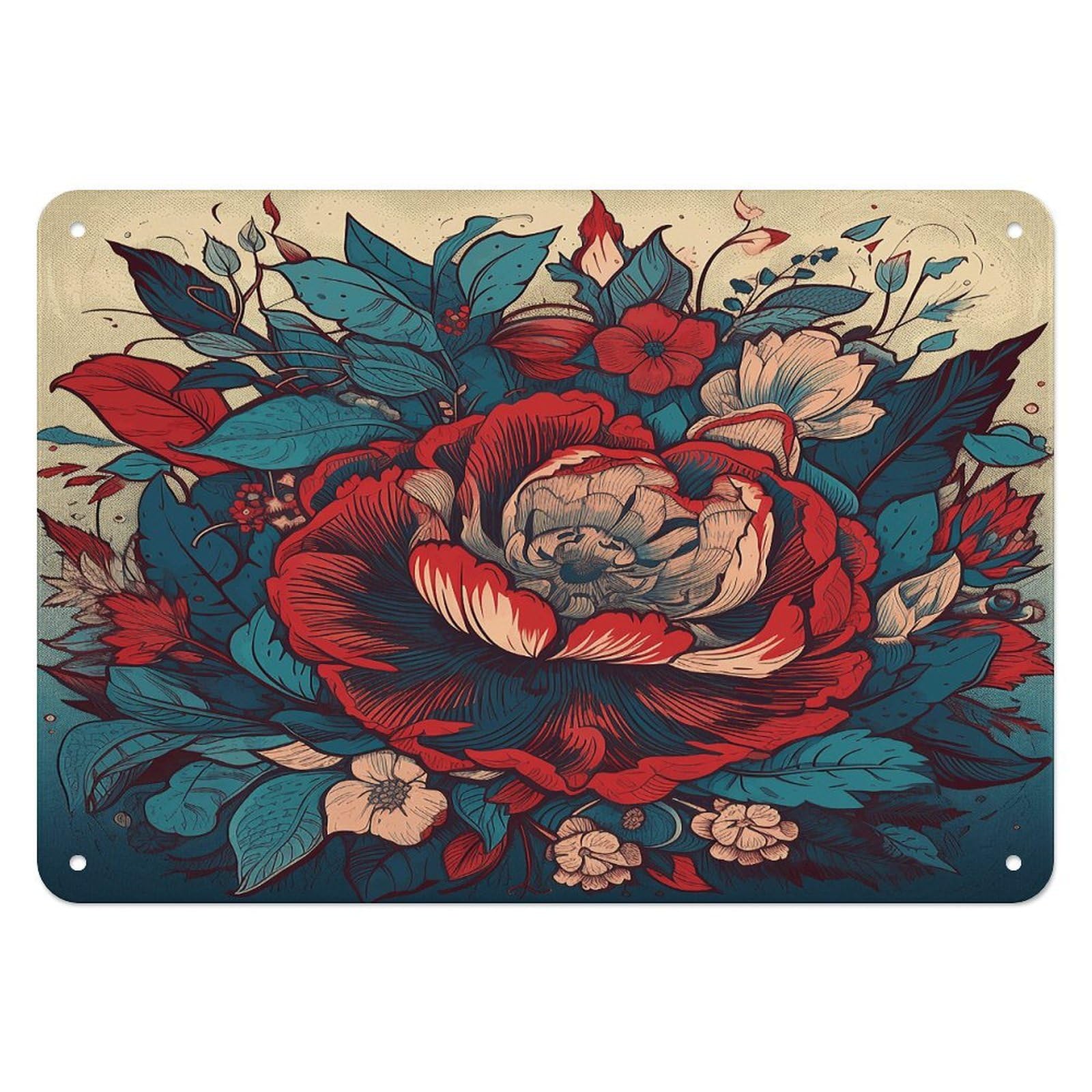 Fodpand Style Flowers With Leaves Retro Vintage Metal Tin Sign,Wall Art Decor Garden Plaque Poster For Bedrooms Yard Bars Pubs Patios Porches 7.9X5.5 Inch