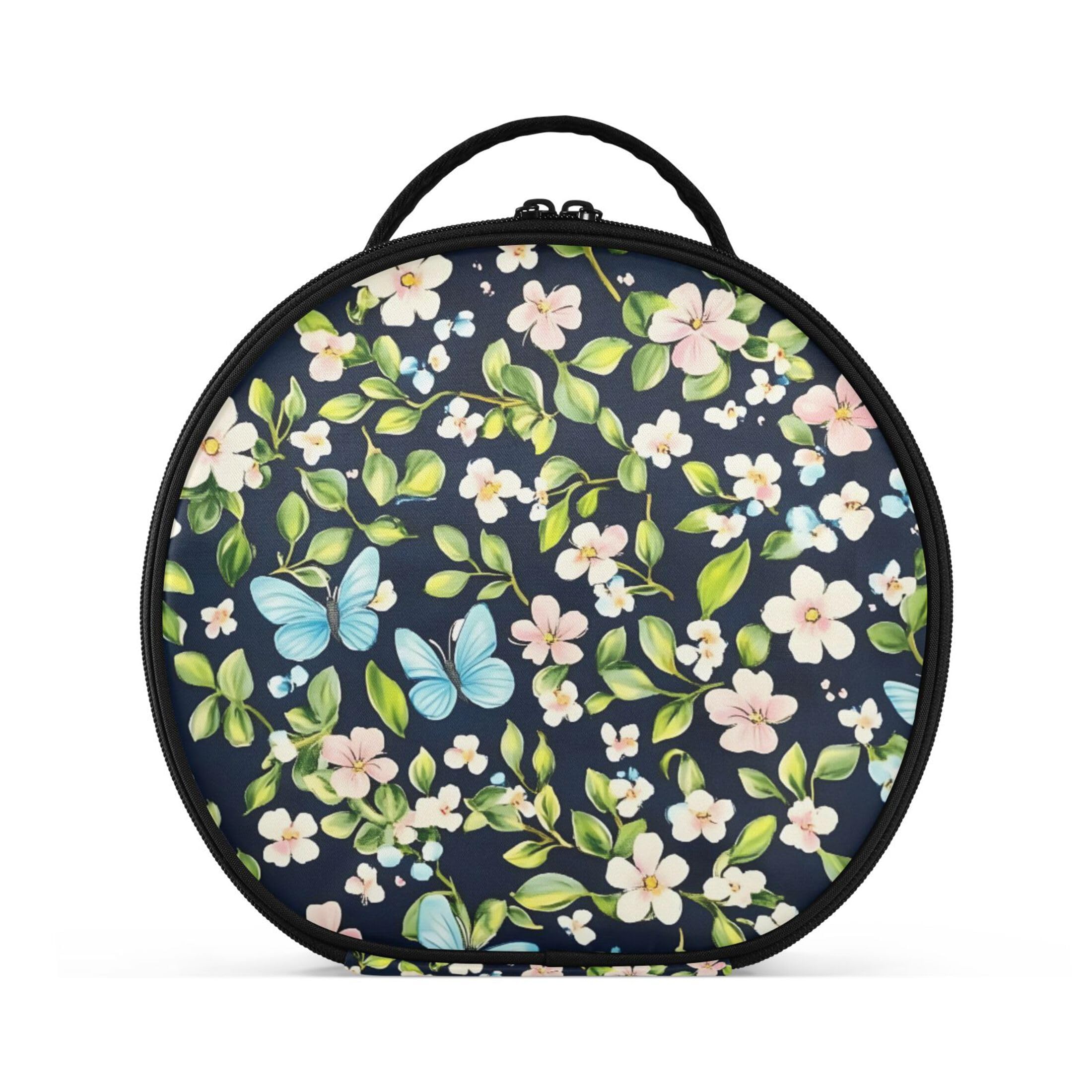 Takiito Little Flowers Butterflies Travel Makeup Case Portable Makeup Box Artist Cosmetic Case Organizer With Adjustable Dividers