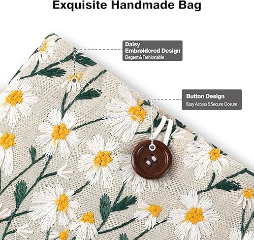 Miniatura 4 de MoKo Funda acolchada bordada de margaritas de 6-7 pulgadas para Kindle de 11108 generación, Kindle Paperwhite 1110 generación, Kindle Colorsoft