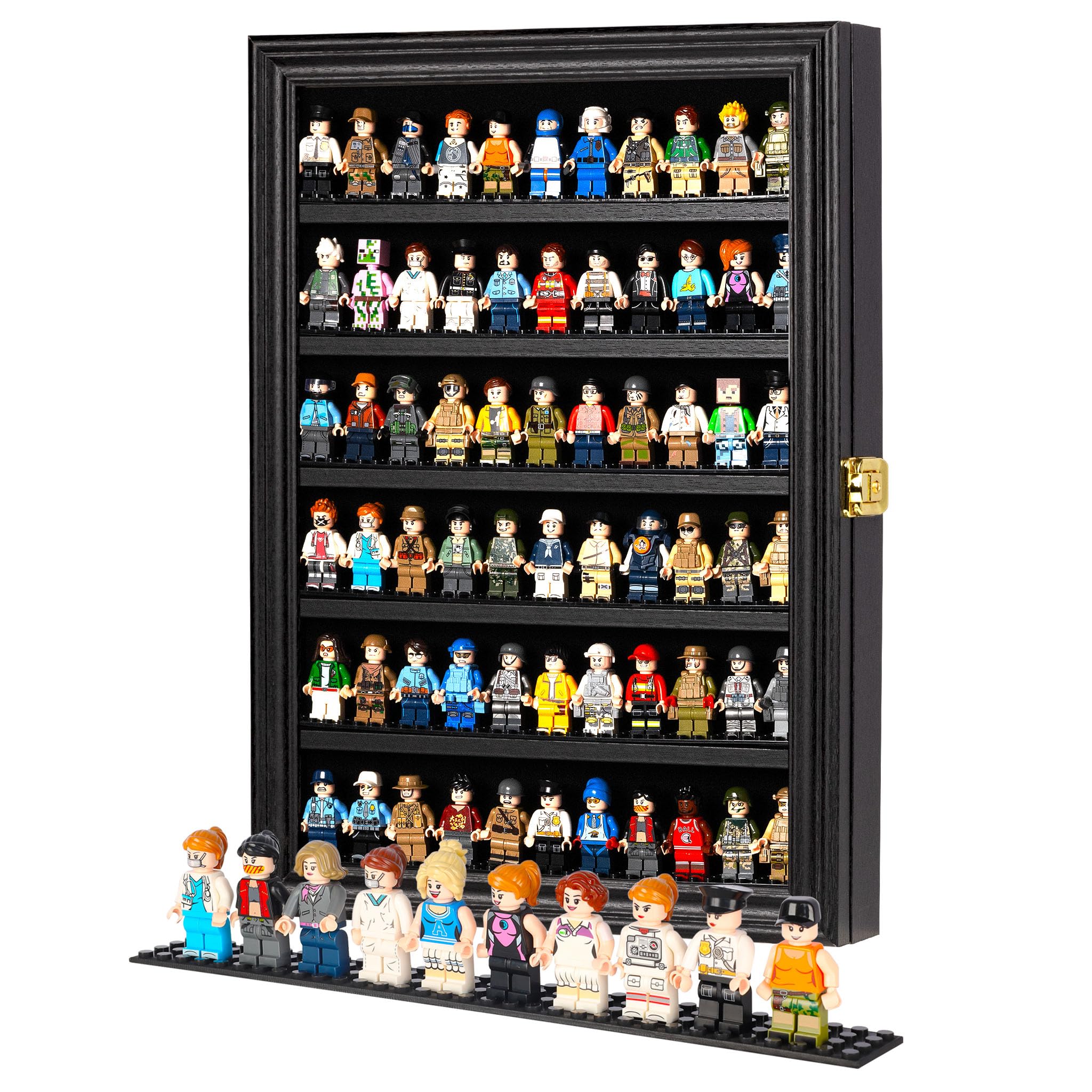 Minifigur Vitrine - Baustein Spielzeug Wandschrank Vitrine für kleine Miniatur-Sammlerstücke Mini Marken Fingerhüte, 5,71cm Höhe Regal abschließbar UV-Schutz Tür (Klein - Schwarzer Rahmen)
