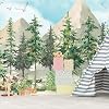 Kids Forest Wallpaper, Mountain and Pine Tree Wall Mural for Children's Bedroom Living Room Nursery,Woodland Plants Large Wall Mural 358x245cm（not Peel and Stick）