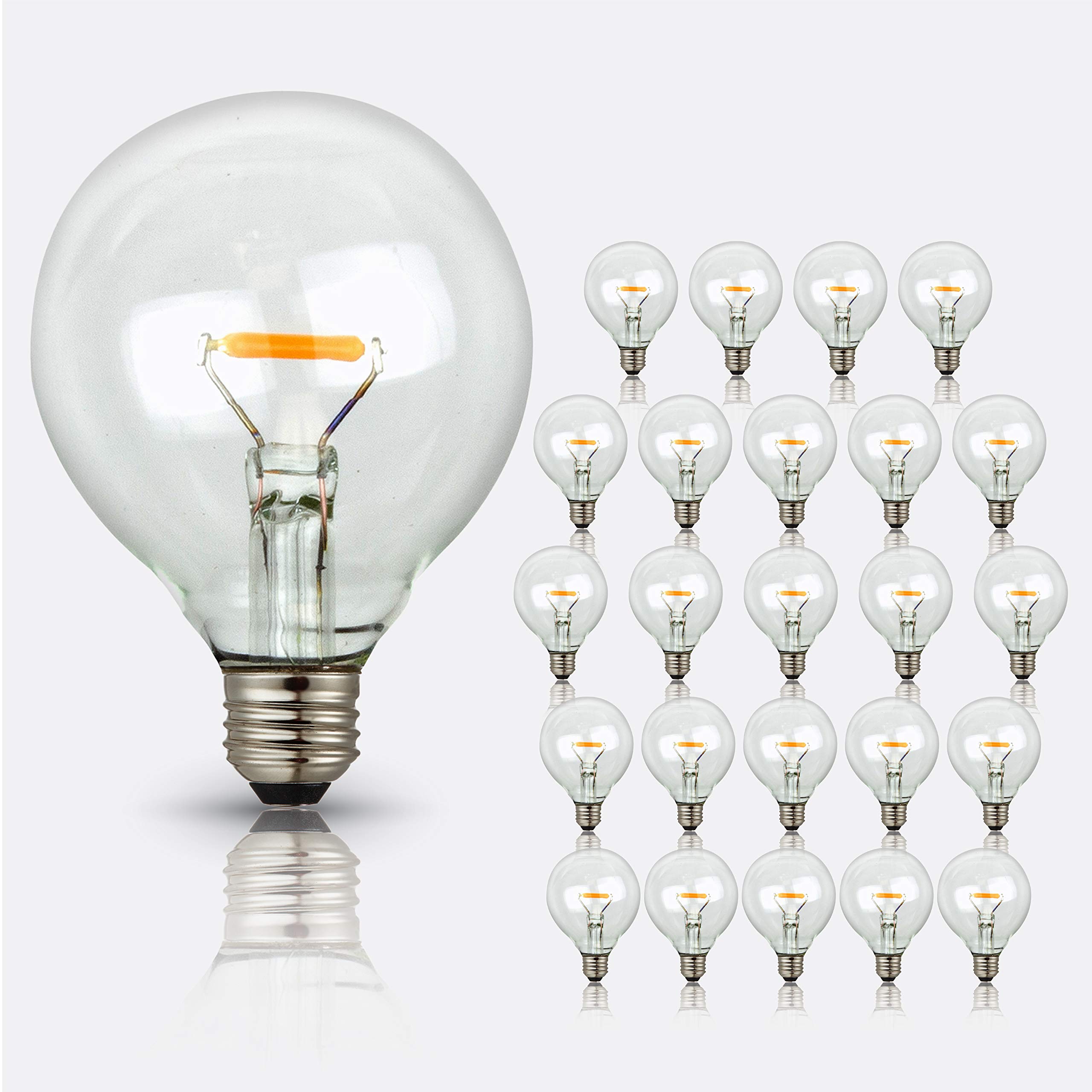 Newhouse Lighting25 Pack LED Clear G40 Globe Light Bulbs for Outdoor String Lights Fits E12 and C7 Base 1.5 Inch Light Bulbs G40 Replacement Bulbs for Patio Lights (G40LED25)