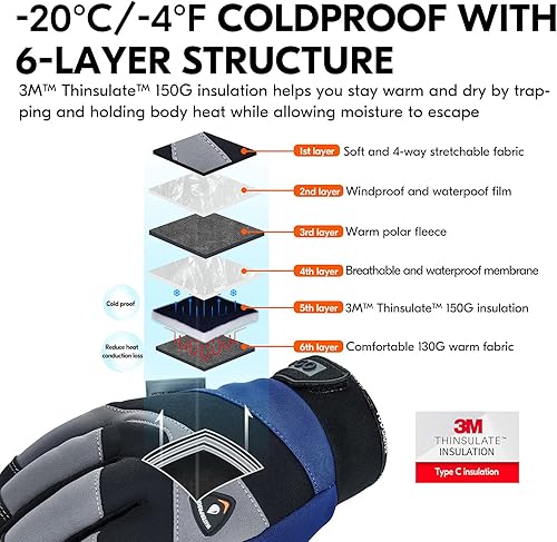 Miniatura 2 de Vgo... 1 par de guantes de trabajo de invierno a prueba de frío, resistentes al aceite, resistentes al agua y al viento (talla L, negro y gris,